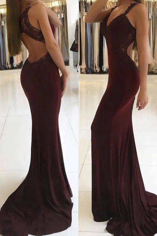Wide Straps Sweetheart Backless Floral Lace Floor-length Mermaid Prom Dress