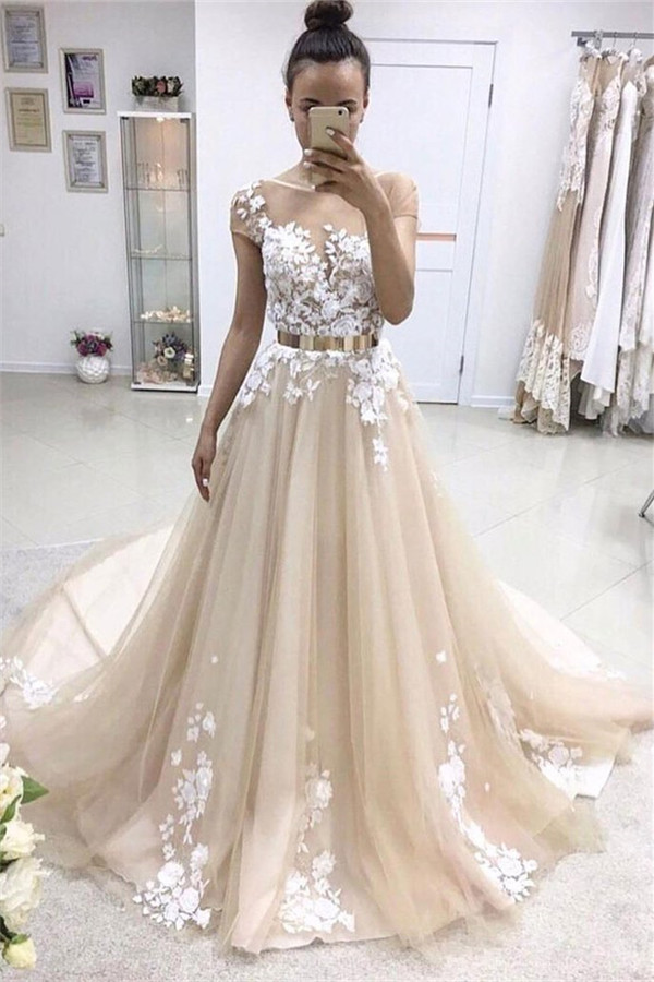 Applique Jewel Prom Dresses Ribbons Sheer Sleeveless Sexy Evening Dresses