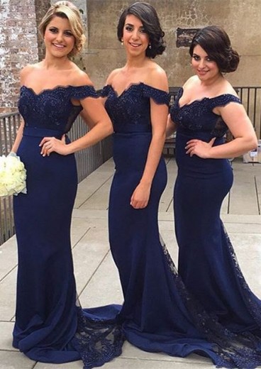 Off-the-Shoulder Mermaid Bridesmaid Dresses Lace Sexy Party Dress with Beadings
