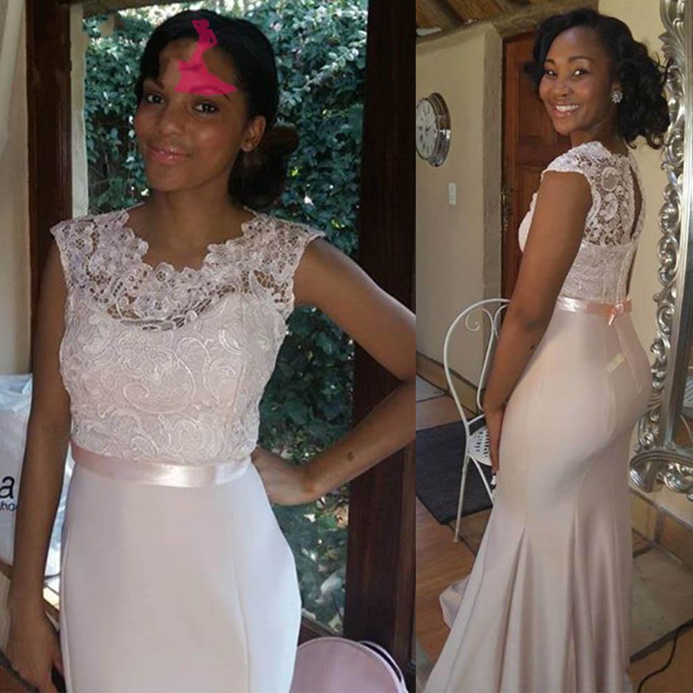 Cheap Lace Mermaid Beach Bridesmaid Dresses Sash Floor Length Wedding Party Dresses