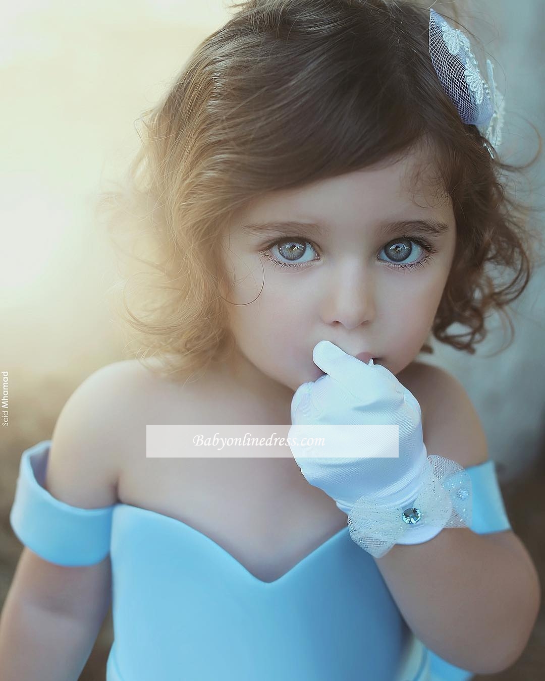 Lovely Simple Bow Blue Off-the-Sholder Flower-Girls Dresses