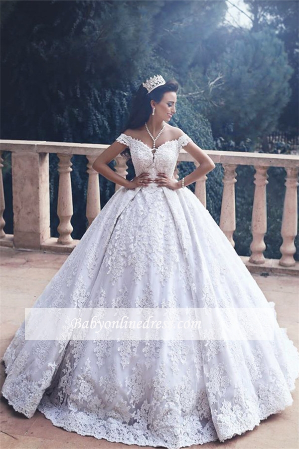 Appliques Lace Off-The-Shoulder Princess Ball-Gown Luxurious Wedding Dress