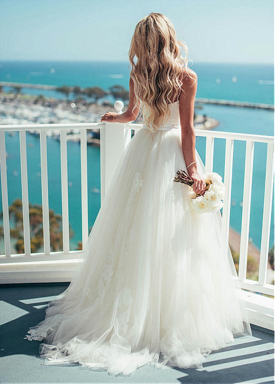Gorgeous Floor Length Sweetheart Spaghetti Straps Tulle Beach Wedding Dresses