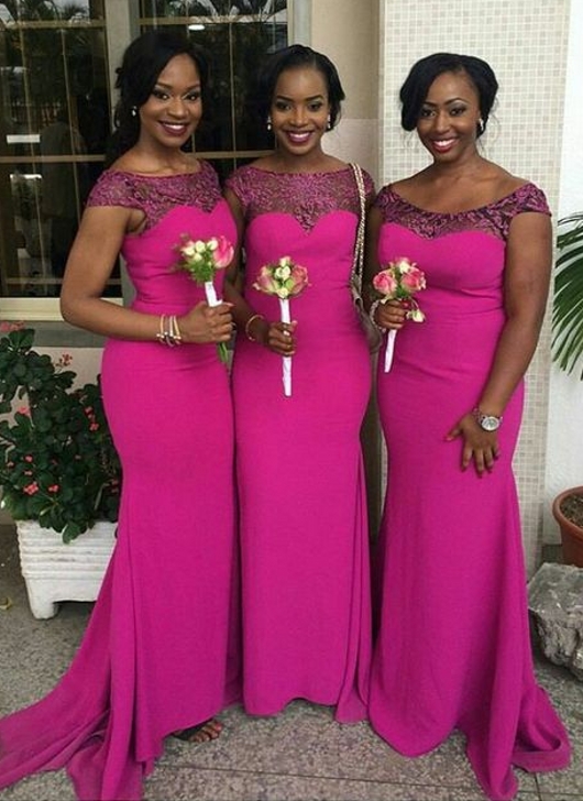 Fuchsia Mermaid Bridesmaid Dresses | Capped Sleeves Maid of The Honor Dress
