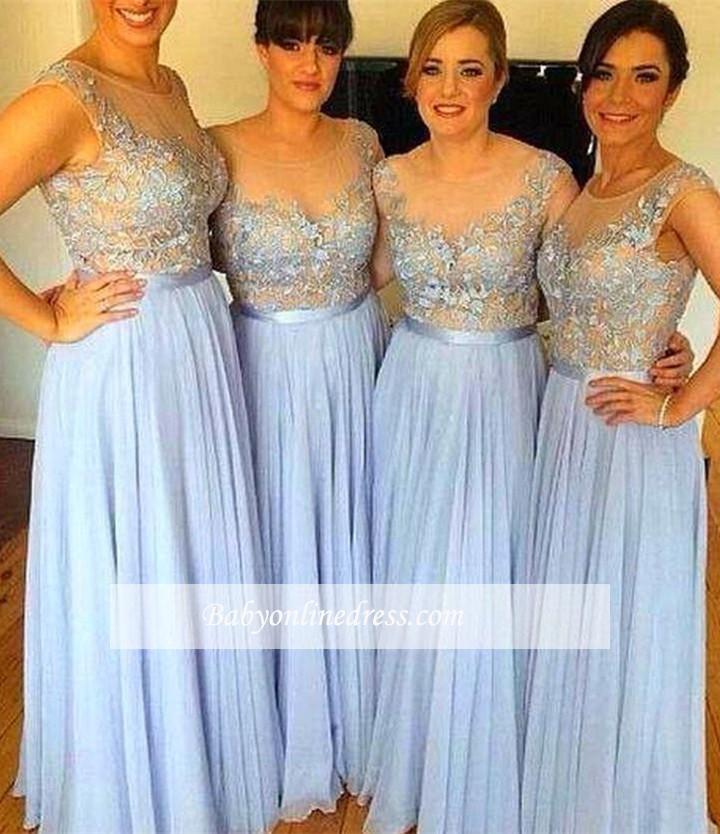 Sleeveless Appliques Popular Chiffon Floor-Length A-Line Bridesmaid Dress