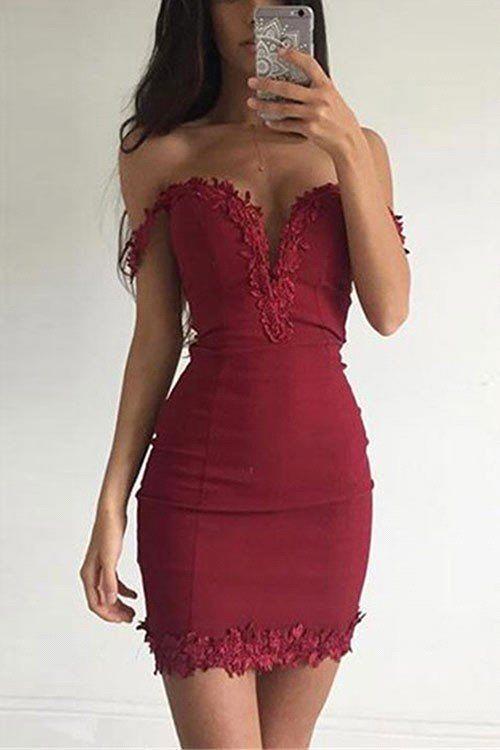 Short Appliques Sheath Sexy Off-the-shoulder Burgundy Homecoming Dress
