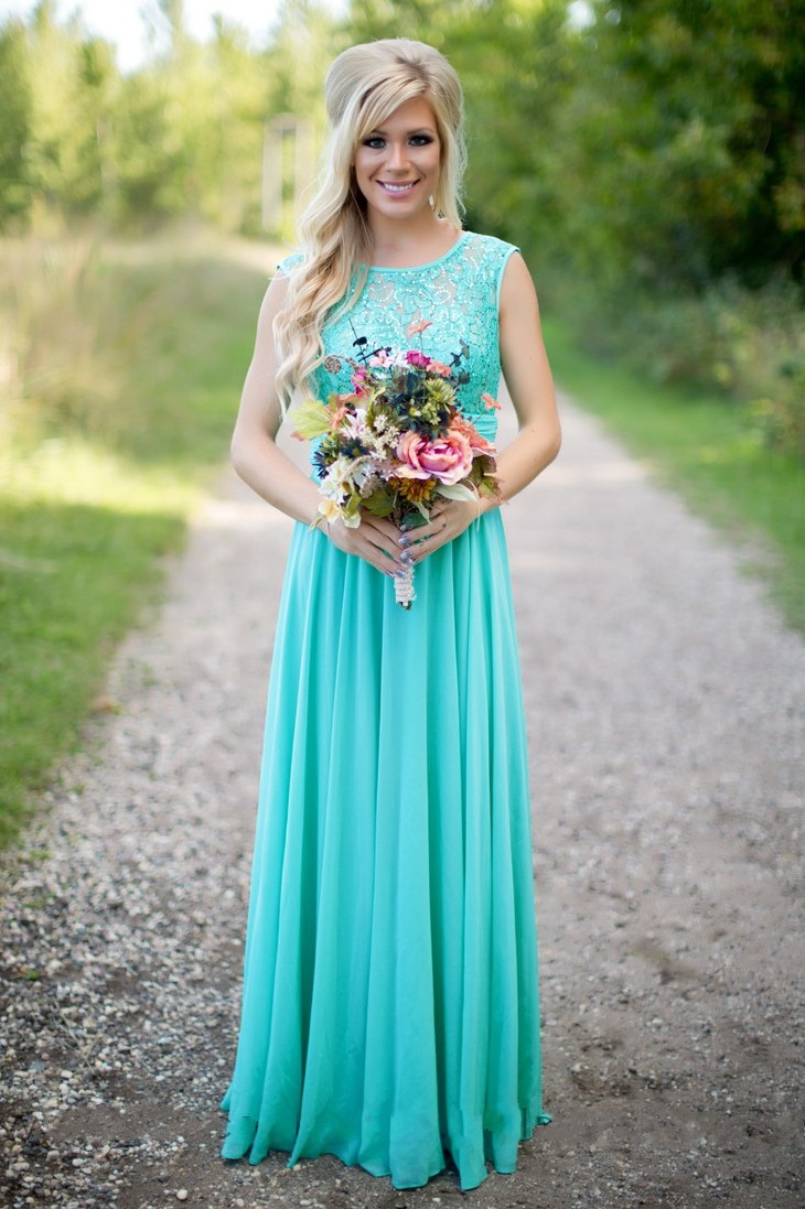 Sea Blue Bridesmaid Dresses Lace Chiffon Elegant Long Maid of the Honor Dresses