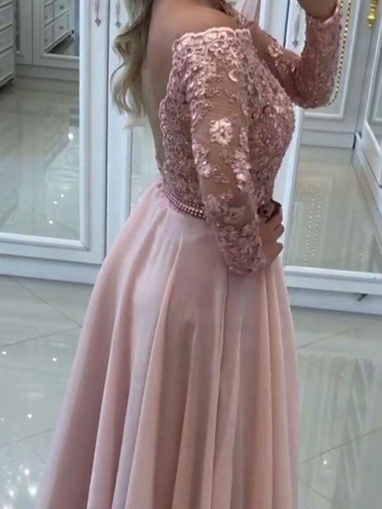 Sexy Off-The-Shoulder Prom Dresses | Chiffon Sparkling Pink Evening Gown
