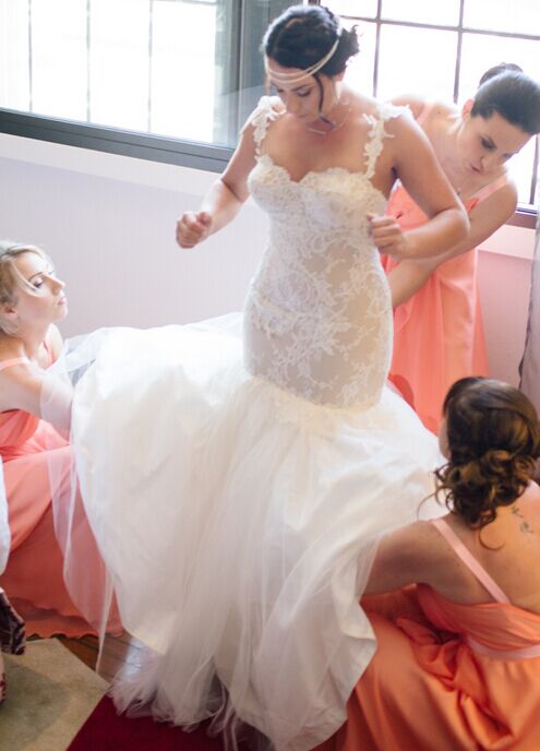 Straps Lace Fit and Flare Plus Size Wedding Dresses Backless Pearls Back Bridal Gowns