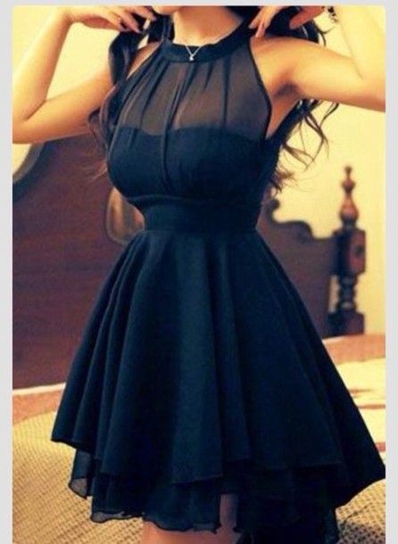 Black Chiffon Short Women 2018 Formal Dresses High Neck Fashion Party
