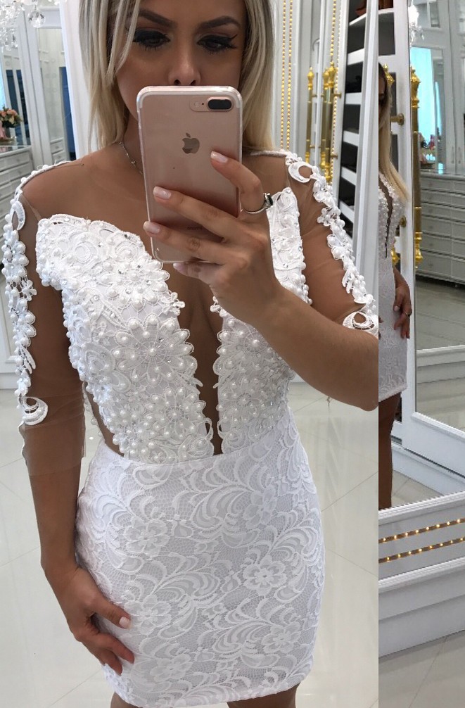Short Long-Sleeve Cocktail Little White Party Dresses