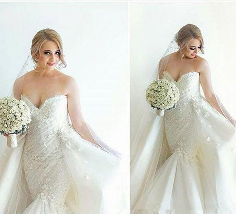 Sleeveless Open Back Strapless Mermaid Wedding Dresses with Detachable Train