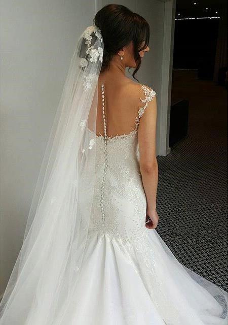 Vintage Mermaid Lace Tulle Sweetheart Mermaid Wedding Dresses with Beading