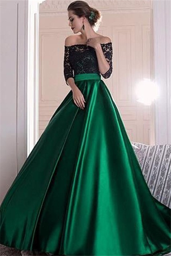 Gorgeous Black Lace Long Sleeves Prom Dresses Bateau Sexy Evening Dresses Cheap