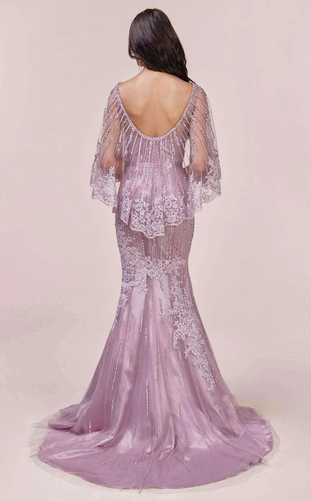 Charming Bateau Sequins Tulle Floor-length Mermaid Prom Gown With Sleeve Cape