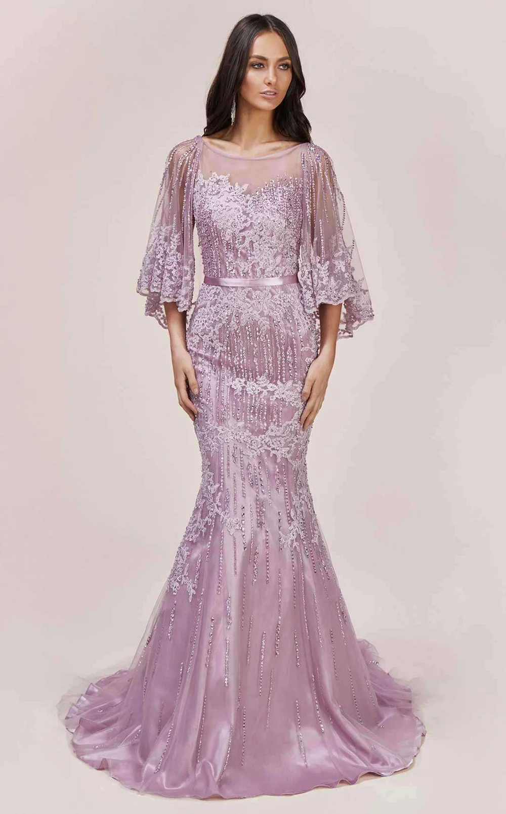 Charming Bateau Sequins Tulle Floor-length Mermaid Prom Gown With Sleeve Cape