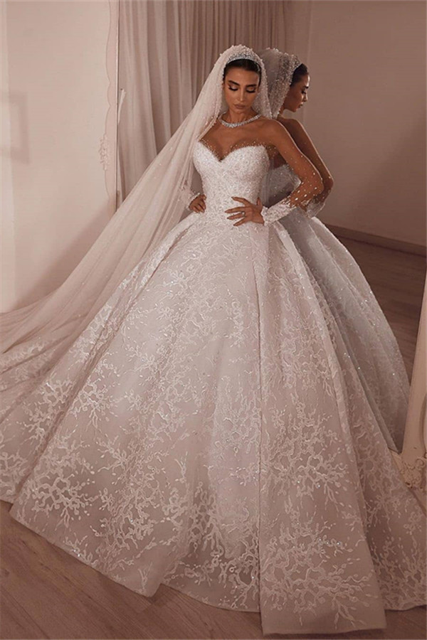 Strapless Ball Gown Lace Wedding Dresses | Sweetheart Princess Bridal Gowns