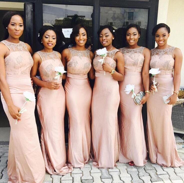 Mermaid Bridesmaid Dresses Pink Lace Top Sleeveless Elegant Wedding Party Dresses