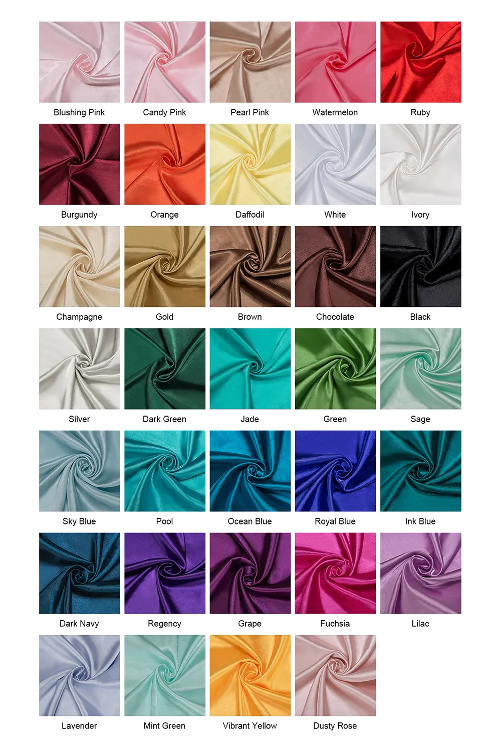Elastic Satin Color Chart
