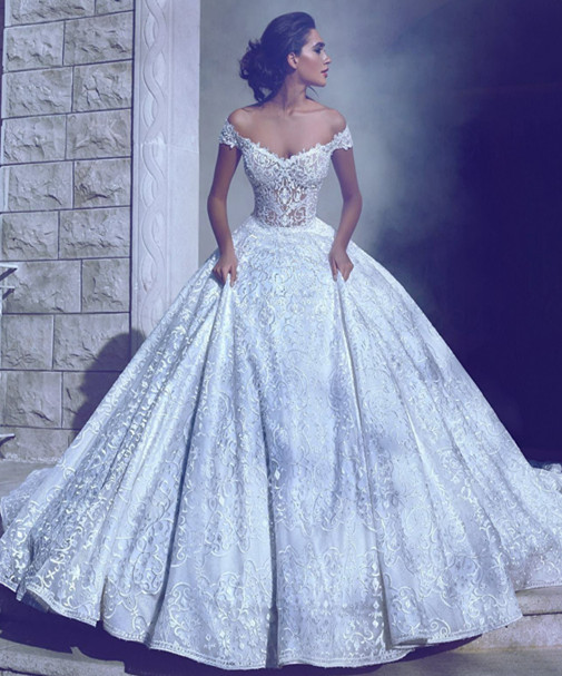 Glamorous Off-The-Shoulder Ball-Gown Long Wedding Dresses
