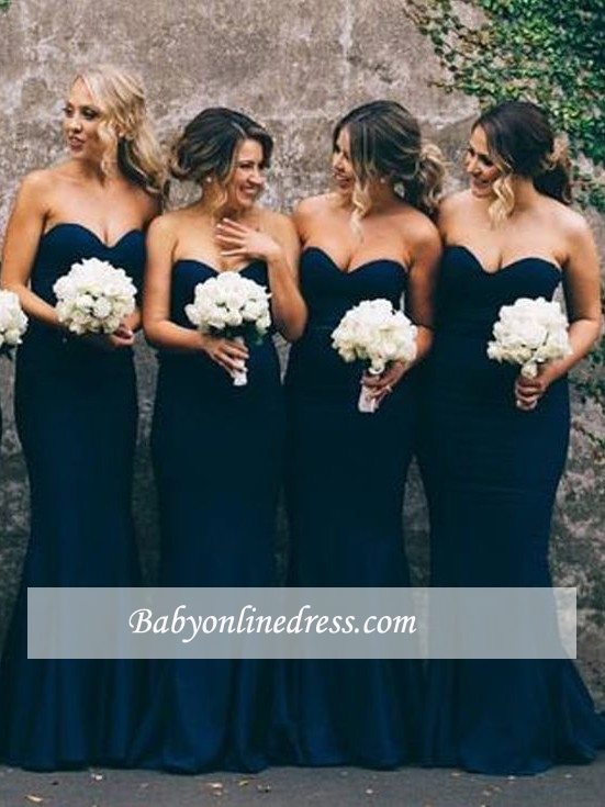 Navy Blue Cheap Mermaid Prom Dress Long Bridesmaid Dress