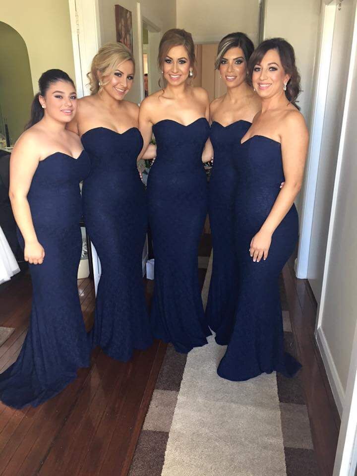 Lace Mermaid Bridesmaid Dresses Dark Navy Blue Long Wedding Party Dresses