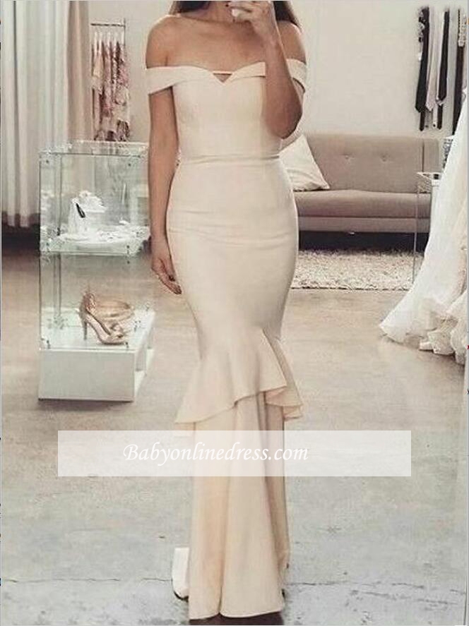 Elegant Off-The-Shoulder Short Sleeves Ruffles Mermaid Bridesmaid Dresses