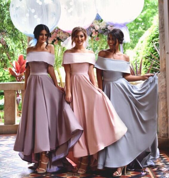 Off the Shoulder Bridesmaid Dresses Hi-Lo Ruffles Elegant Maid of the Honor Dresses