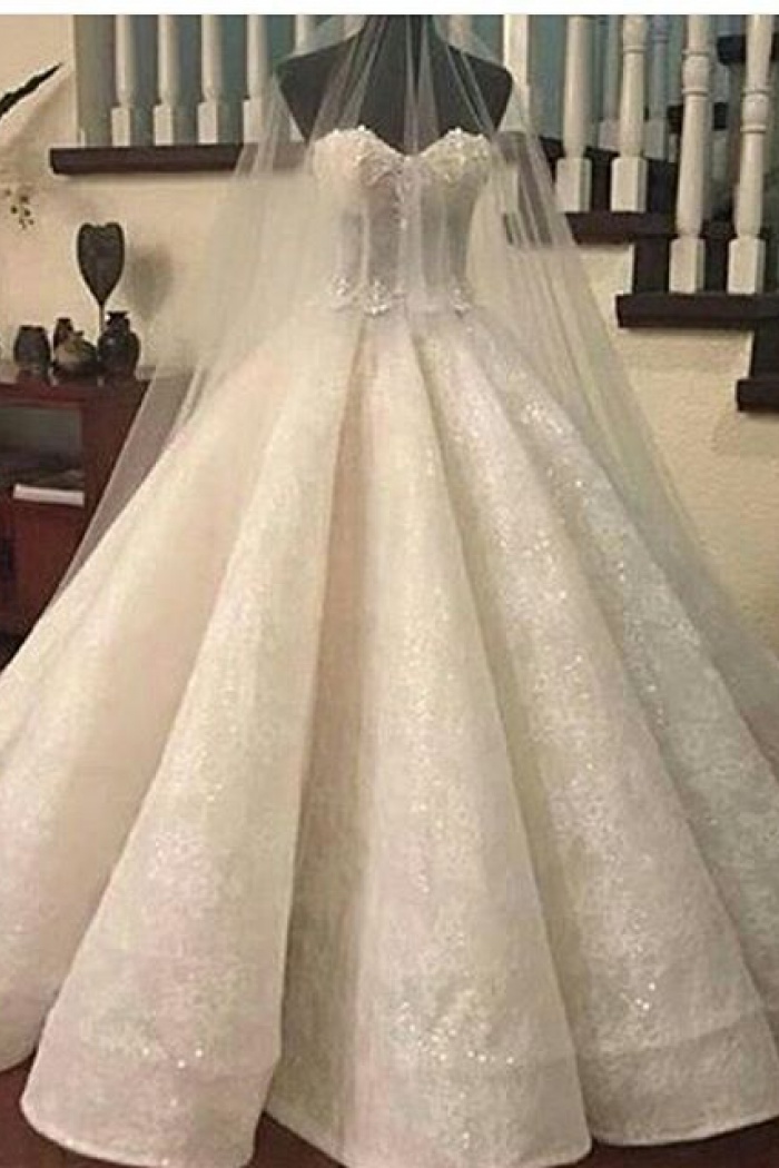 Gorgeous Lace Ruffles Sweetheart-Neck Ball-Gown Wedding Dresses