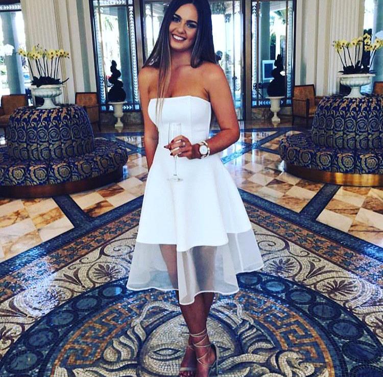 Knee-Length Newest White A-line Sleeveless Strapless Homecoming Dress