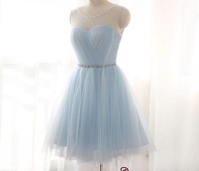 Illusion Sleeveless A-line Newest Tulle Beads Mini Homecoming Dress