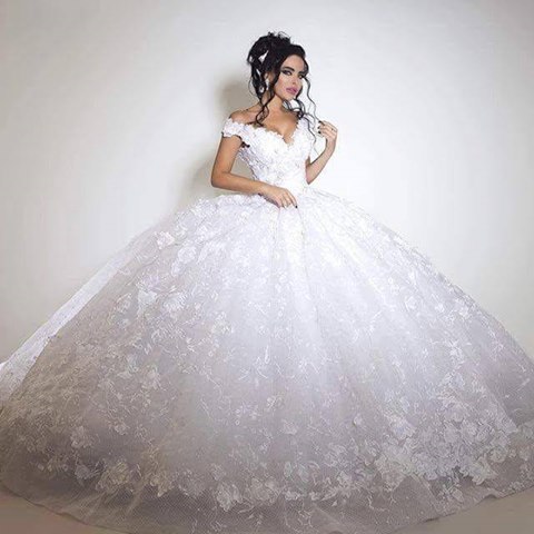 Off the Shoulder Floral Lace Appliques Gorgeous Ball Gown Wedding Dresses