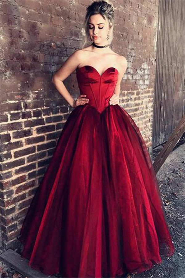 Red Sweetheart Ruffles Prom Dresses Sleeveless Tulle Cheap Sexy Evening Dresses