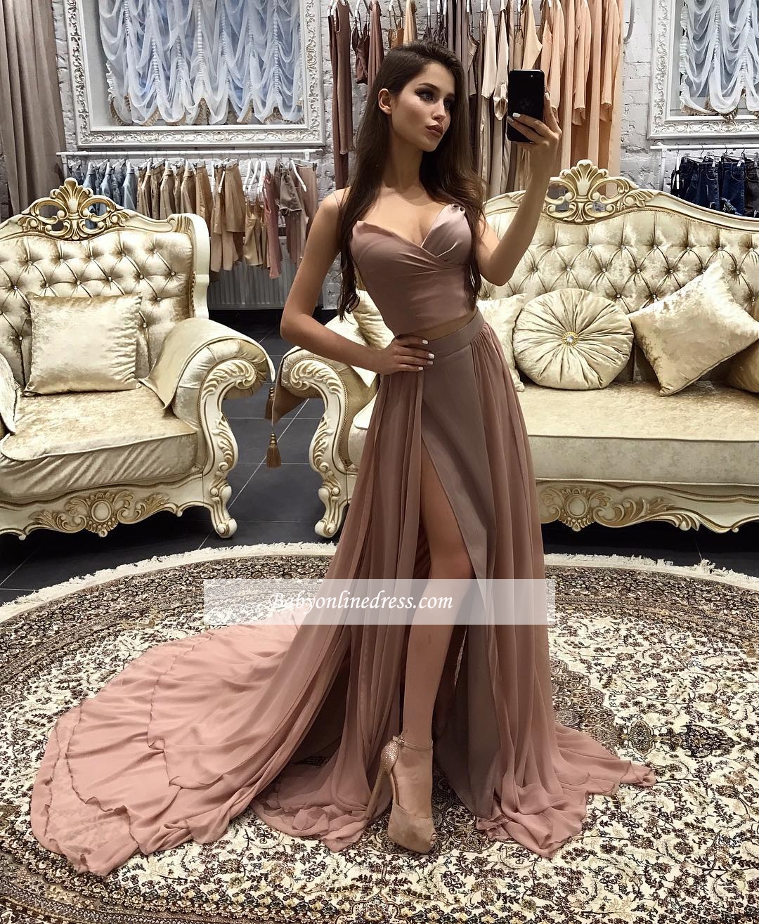 A-line Straps layers Long Sexy Side-Slit Prom Dresses