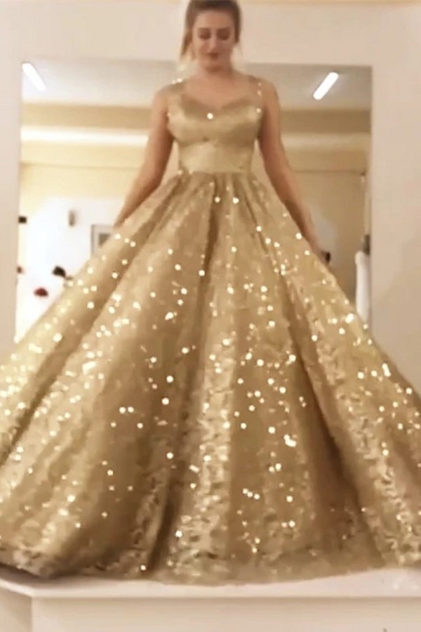 Sparkly Sequin Ball Gown Prom Dresses | Long Sleeves Evening Dresses