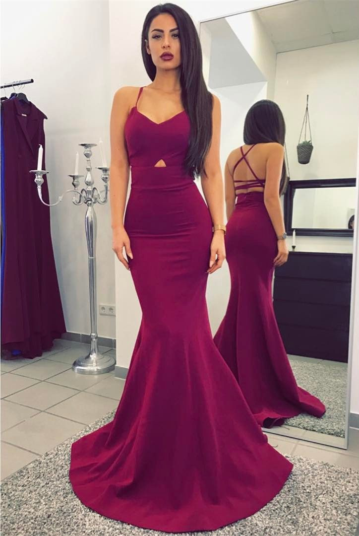 Sexy Mermaid Prom Dresses Criss Cross Straps Long Evening Dresses Sweep Train