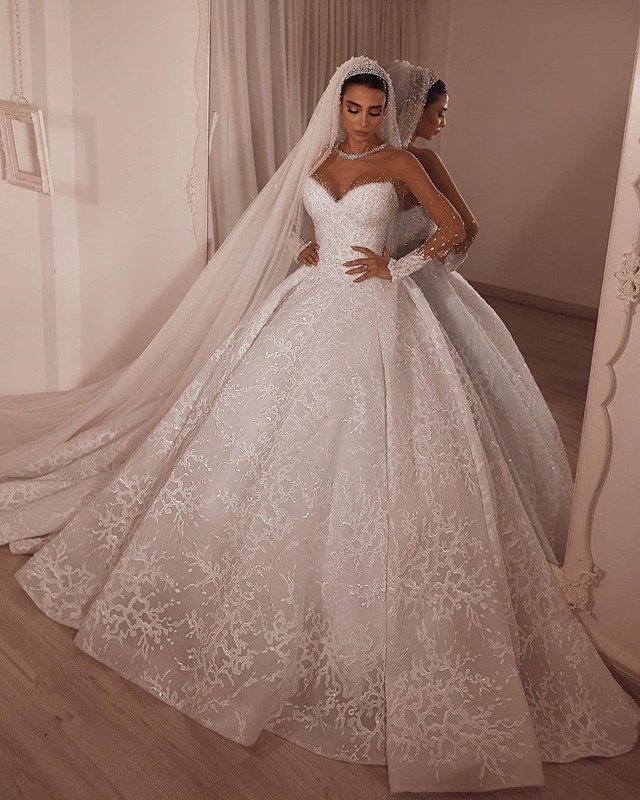 Strapless Ball Gown Lace Wedding Dresses | Sweetheart Princess Bridal Gowns