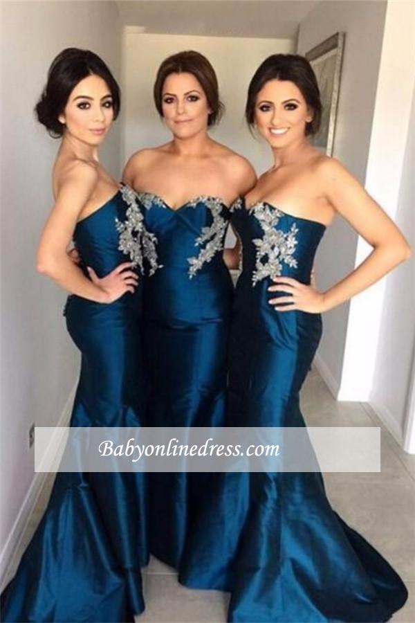 Simple Appliques Sweetheart Mermaid Bridesmaid Dresses with Beadings