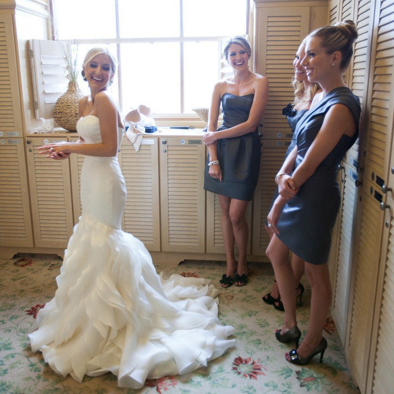 Strapless Mermaid Ruffles Train Wedding Dresses Simple Court Train Bridal Gowns