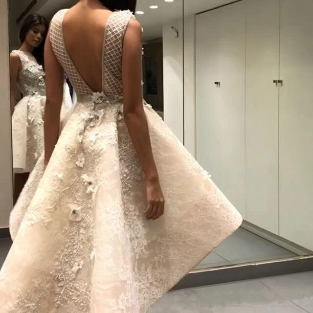Pretty Bateau Appliques Lace Party Dress A-Line High Low Ruffles Prom Dress