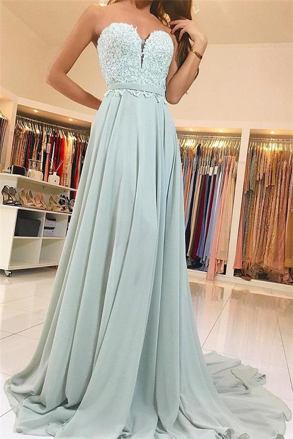 Chic Applique Sweetheart Prom Dresses Ribbons Sleeveless Sexy Evening Dresses