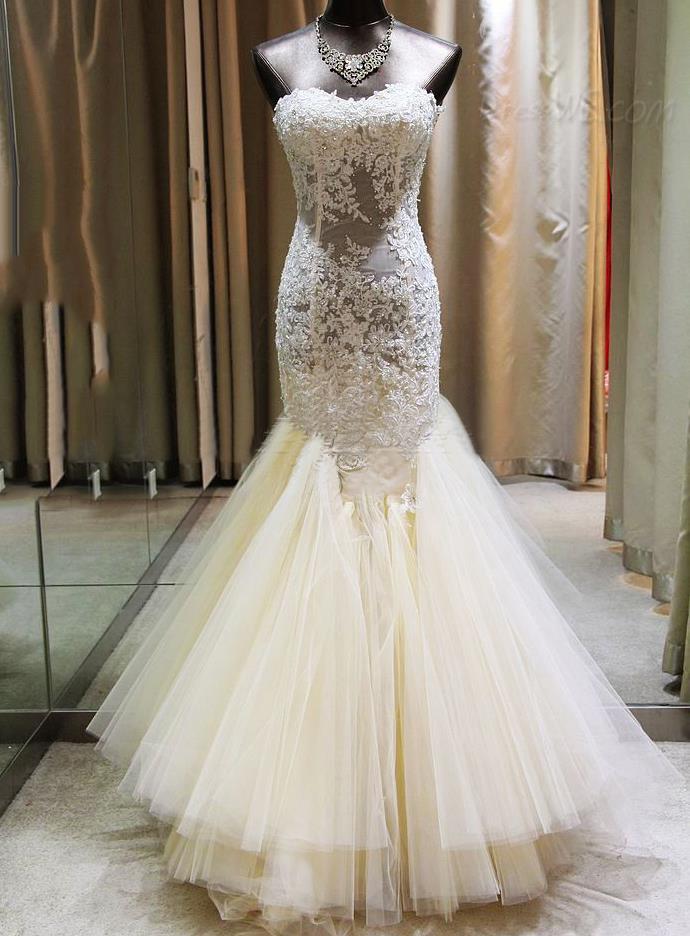 Mermaid Wedding Dresses Sweetheart Neck Lace Appliques Beaded Layered Skirt Modern Bridal Gowns