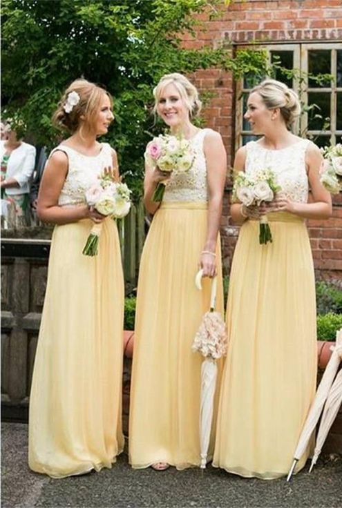 Jewel Lace Chiffon Elegant Sleeveless A-line Bridesmaid Dress