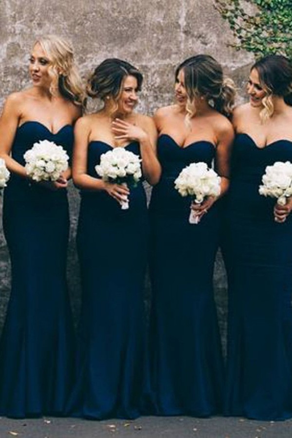 Navy Blue Cheap Mermaid Prom Dress Long Bridesmaid Dress