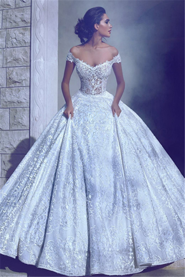 Glamorous Off-The-Shoulder Ball-Gown Long Wedding Dresses