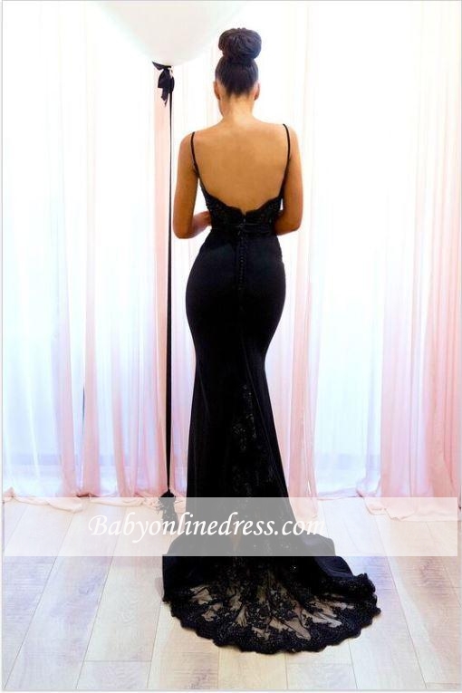 Spaghetti Straps Black Evening Dresses | Spaghettis Straps Backless Bridesmaid Dress