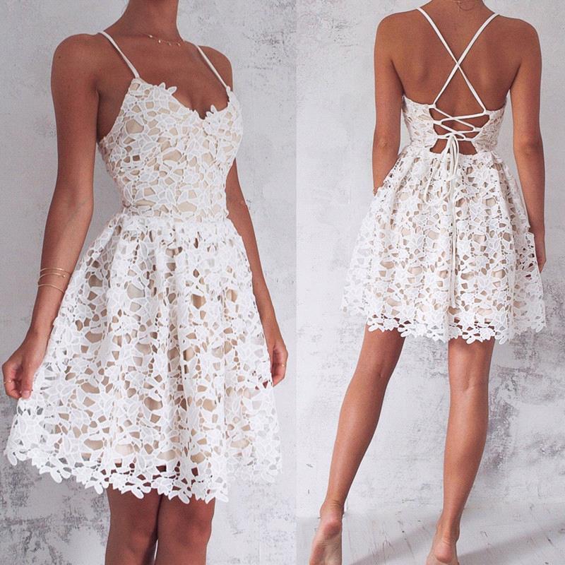 Mini Spaghetti Straps Lace-up Sleeveless Homecoming Dress