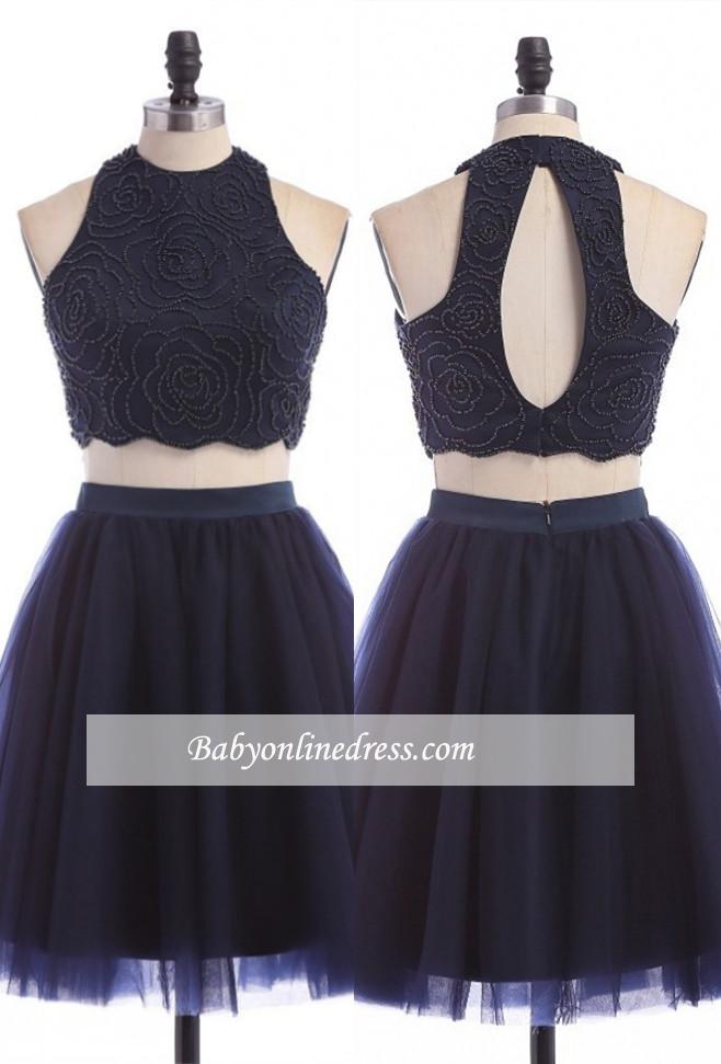 Zipper Mini Sexy Sleeveless Jewel Two-Piece Homecoming Dress