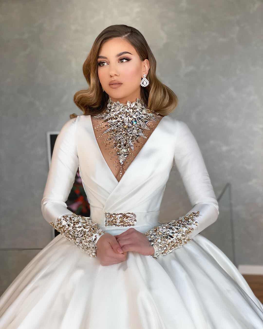 Vintage Ball Gown Wedding Dresses Cheap | Satin Bridal Dresses with Sleeves