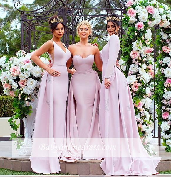 New Mermaid Bridesmaid Dresses | Long Sleeves Wedding Party Dresses with Overskirt